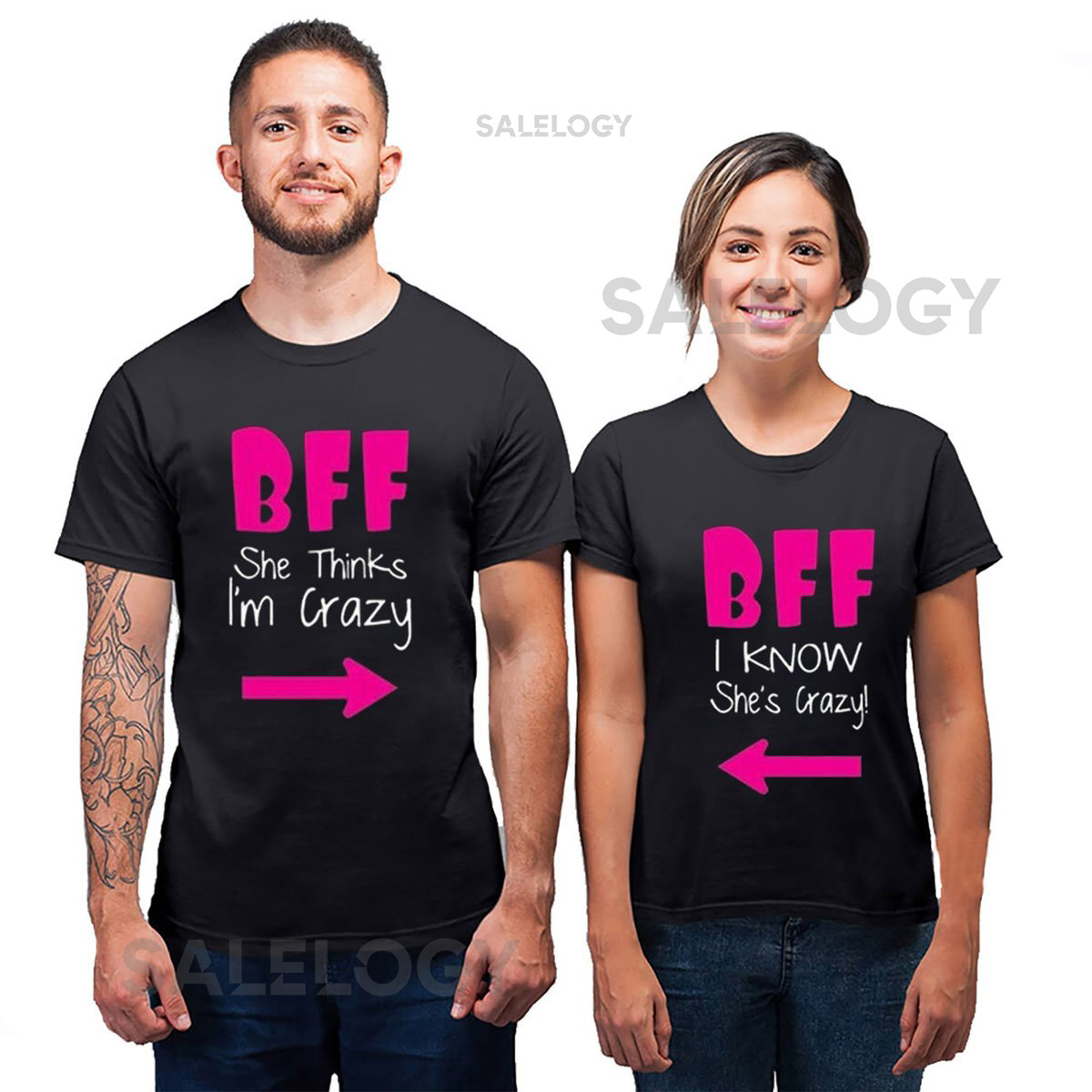 BFF She Thinks I'm Crazy I Know She is Crazy Unisex Couple Matching Shirt Short Sleeve T-shirts Fashionable Tee Graphic Printed Tee_98