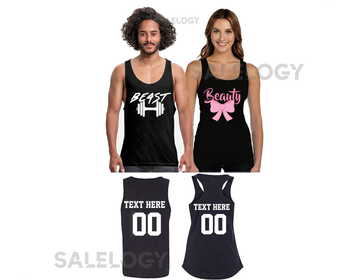 WILD Beast Beauty Couple Matching TANK TOP Together Since Back Side Date Numbers Couples T Shirts For Him Her Tank Top_1197