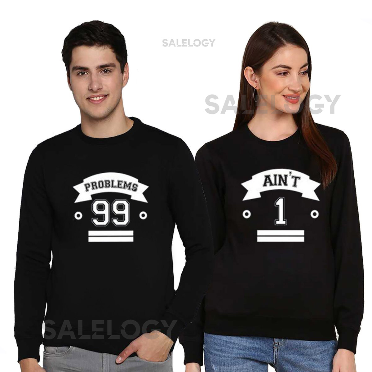 99 Problem 1 Ain't Couple Crewneck Sweatshirts Matching Couple Romance Valentines Couple Sweaters_1