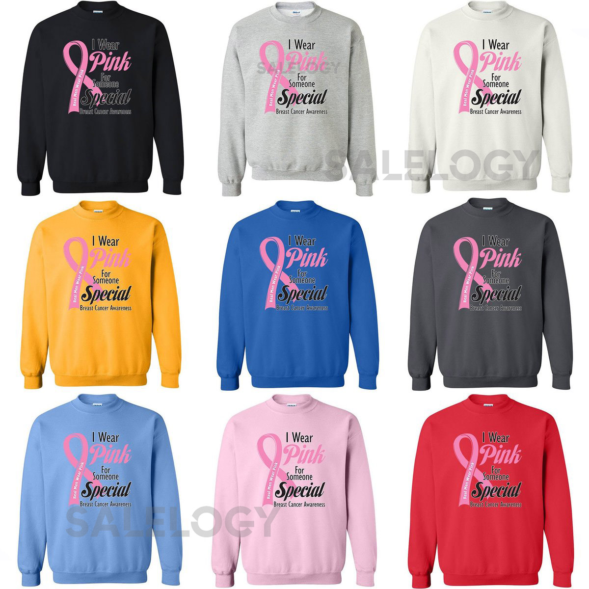 Real Men Wear PINK Long Sleeve CREWNECK Support Breast Cancer Sweatshirt Crewneck Wear Pink Sweater_114