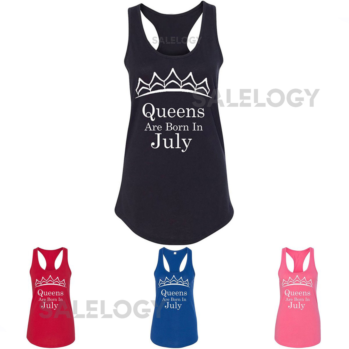 Tiara Queens Are Born In JULY TANK Top Lady Best Birthday Tee Tank Top WHITE Logo Queen Tank Top_1121