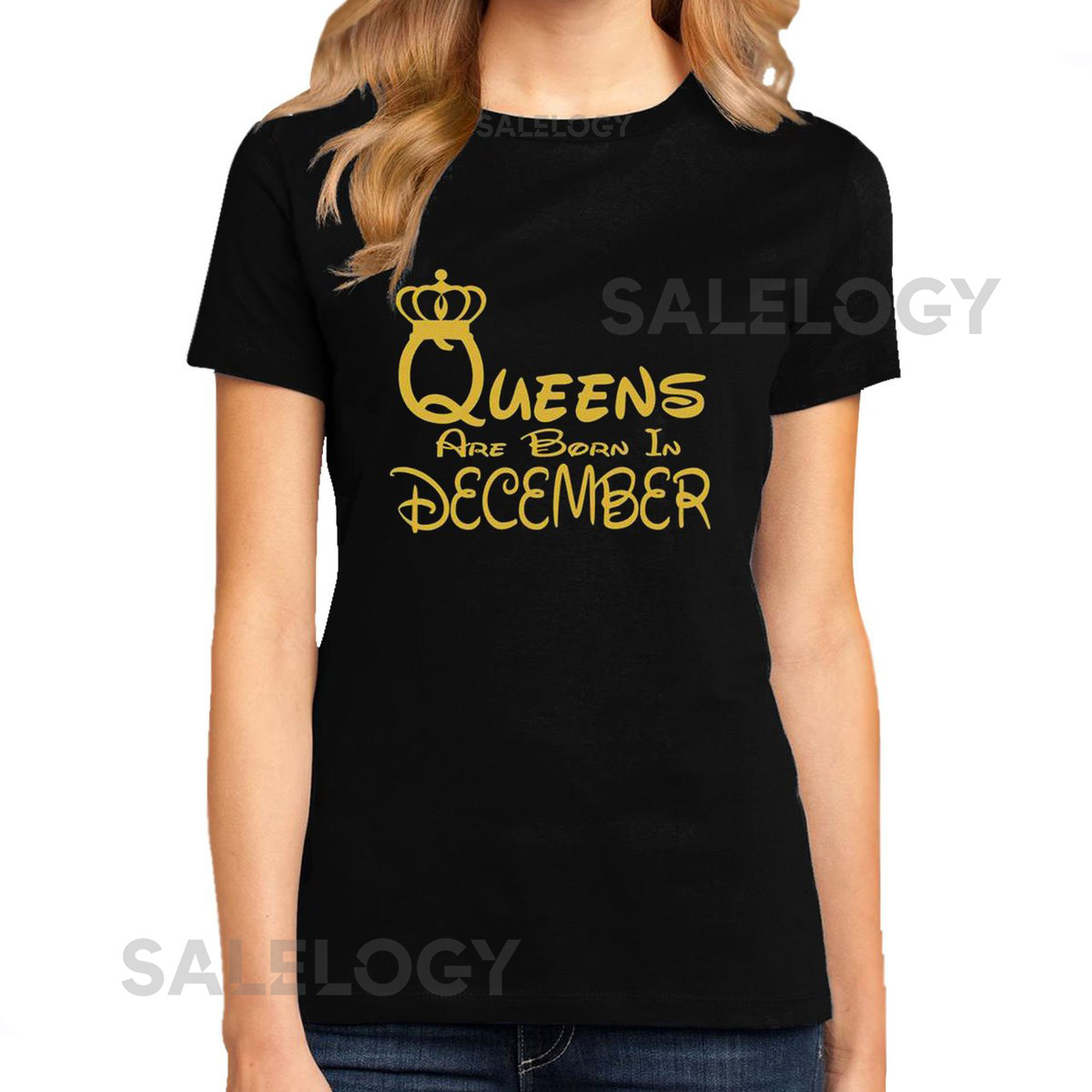 Queens Are Born In DECEMBER TSHIRT Short Sleeve Lady Tee Shirt Best Birthday Tshirt GOLD Logo Queen Tshirt_853