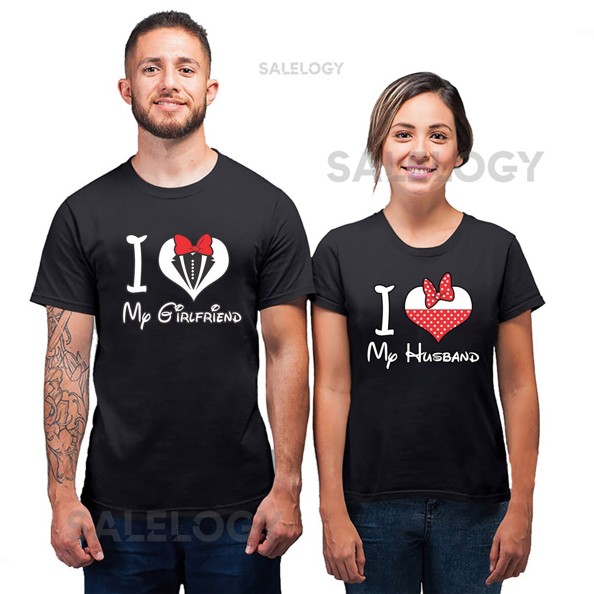 I Love My Wife I Love My Husband Short Sleeve T-SHIRT Cartoon Heart Letters Couple Best Matching Tee Shirt T-Shirt_516