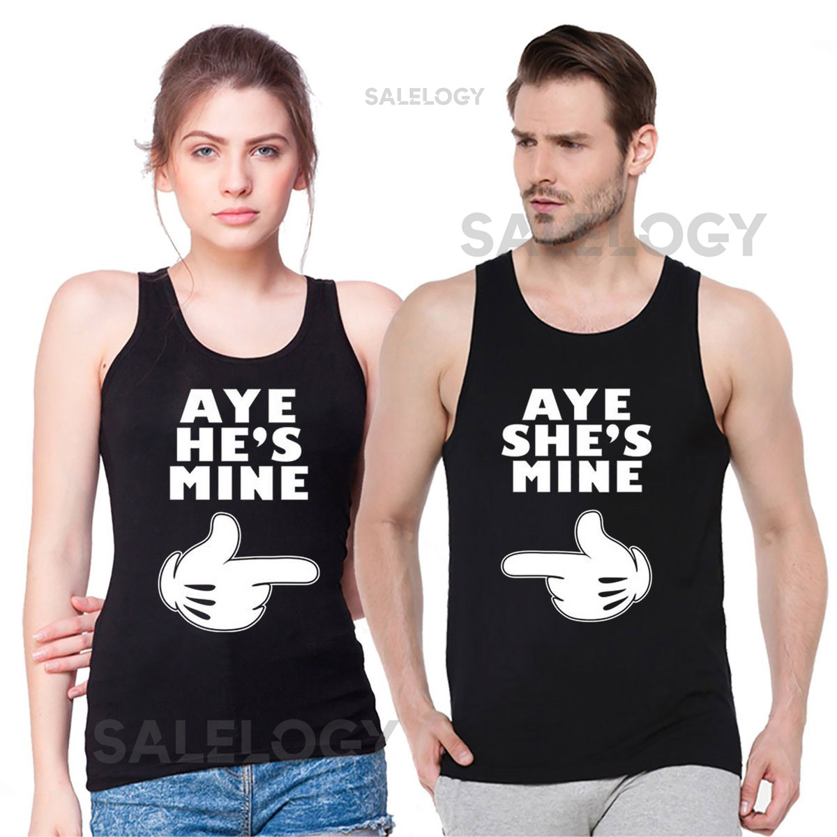 AYE He is Mine She is Mine Unisex Couple Matching Sleeveless Tank top Cartoon Hands Soft Comfortable Fashionable Tee Graphic Printed_62