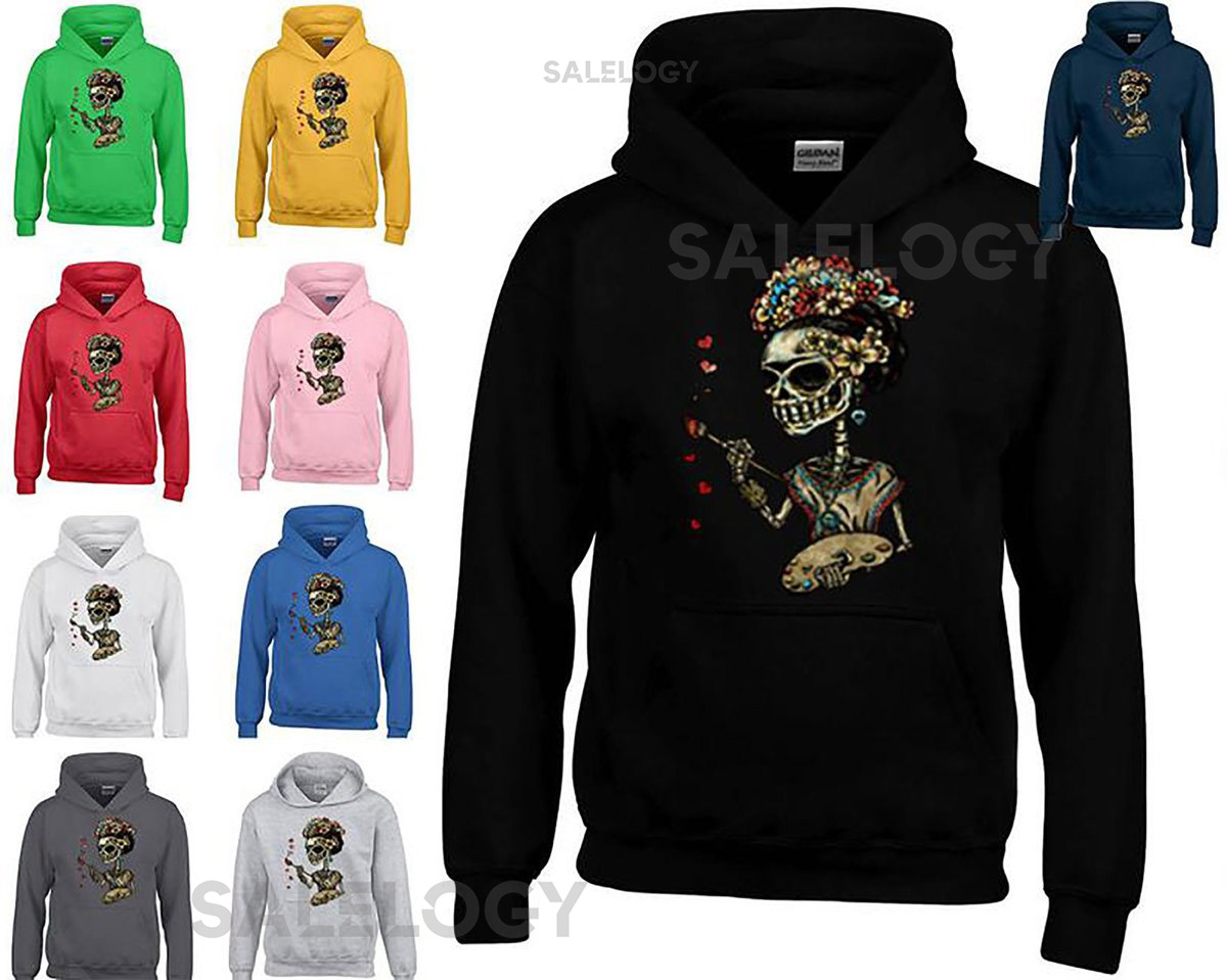 Sugar Skull Paint Heart Women Long Sleeve Sweatshirt Rose Eyes Day Crown Skull Multi colors Hoodie Trendy Assorted Colors Tee Party Tee_118