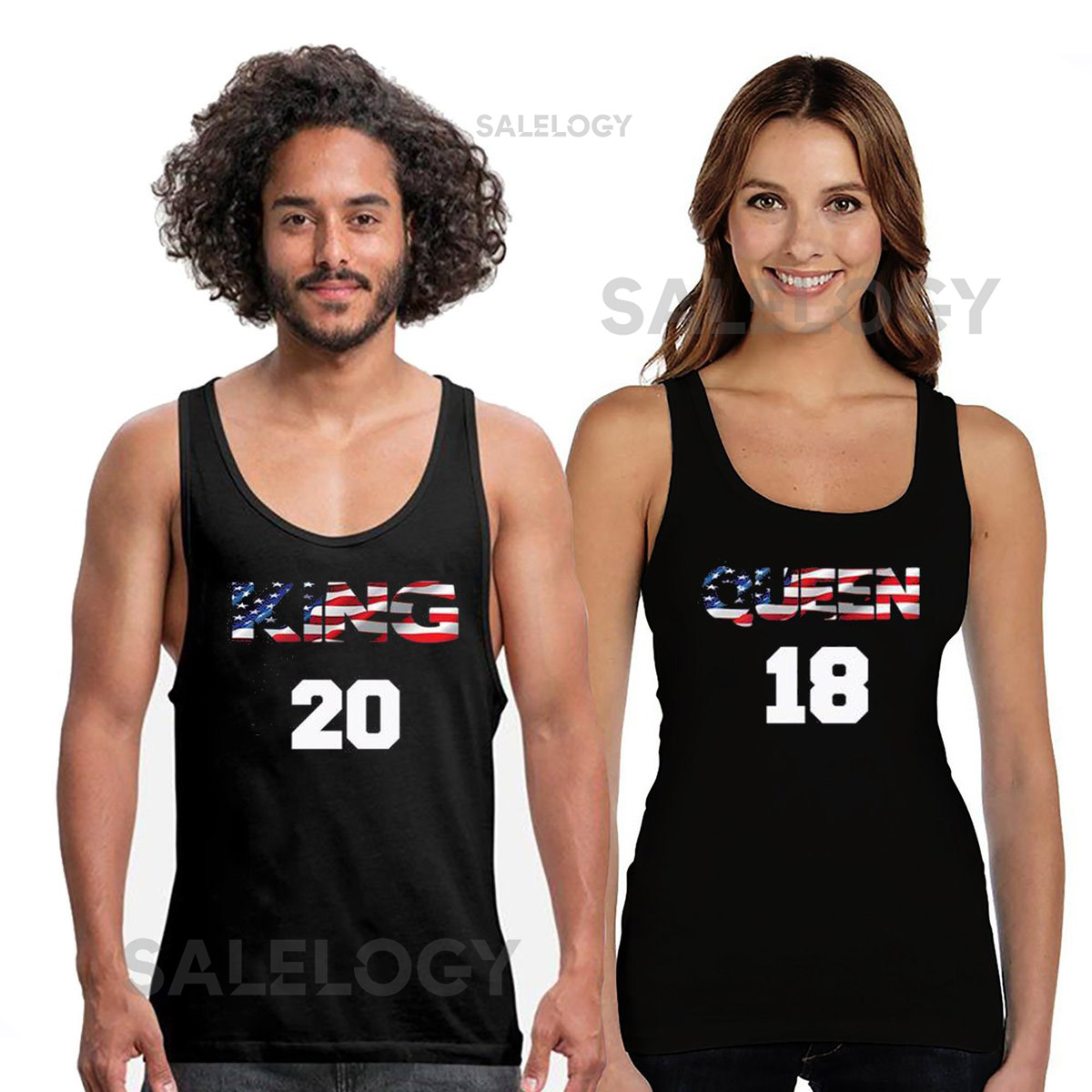 King Queen American Flag KING QUEEN Couple TANK Top Usa Flag Font Patriot Couple Tank Top Best Matching Couple BlackBlack_612