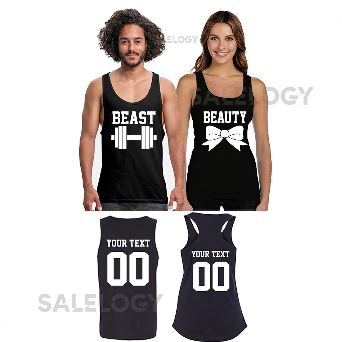 Beast Beauty Workout Couple Matching TANK TOP Together Since Back Side Date Numbers Couples T-Shirts For Him Her Tanks Top_74