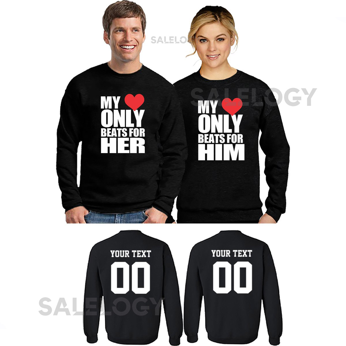 Unisex Couple Matching My Heart Only Beat For Him Her Crewneck Valentines Day Gift Couple Sweatshirts_142