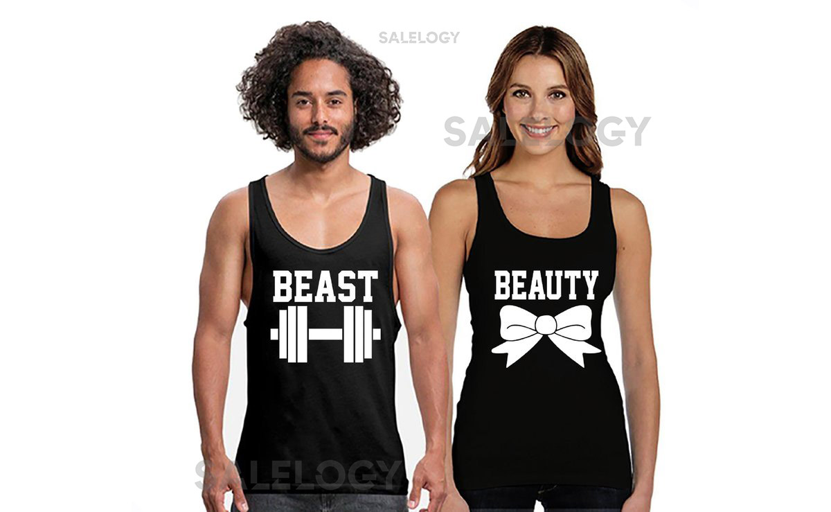 Beast Beauty Workout Couple Matching TANK TOP Together Since Back Side Date Numbers Couples T-Shirts For Him Her Tanks Top_75