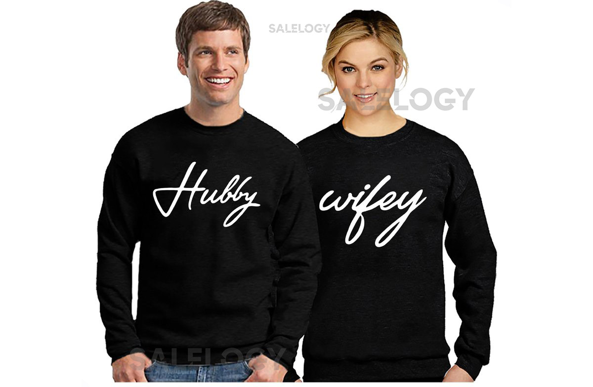 Hubby Wifey Couple CREWNECK Matching Couples ADD Your Date Custom Date Wedding Sweatshirt Crewneck_55