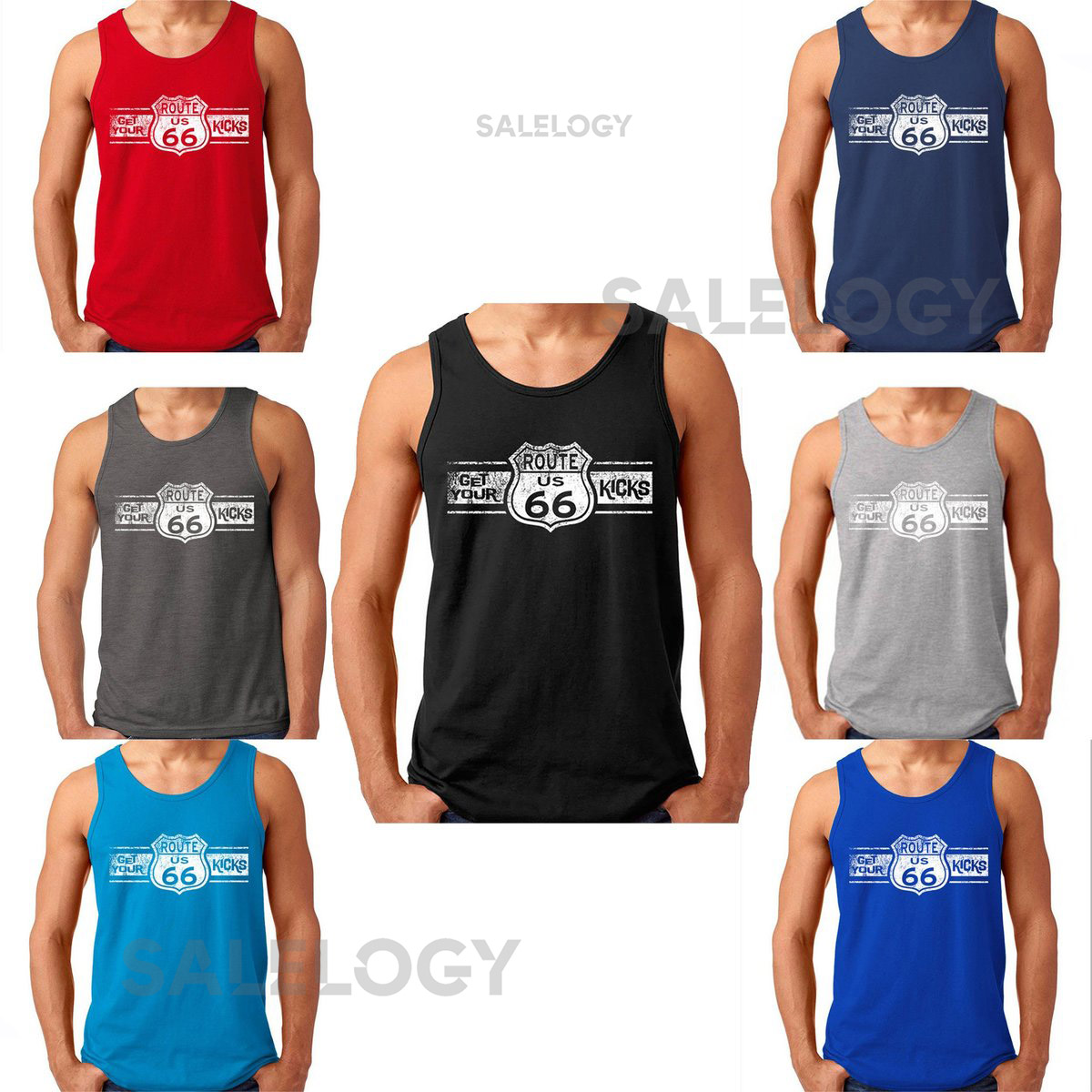 WHITE Route 66 Man Short Sleeve TANK TOP Route Us 66 Get Your Kick Mens Assorted Colors Tee Tank Top_1191