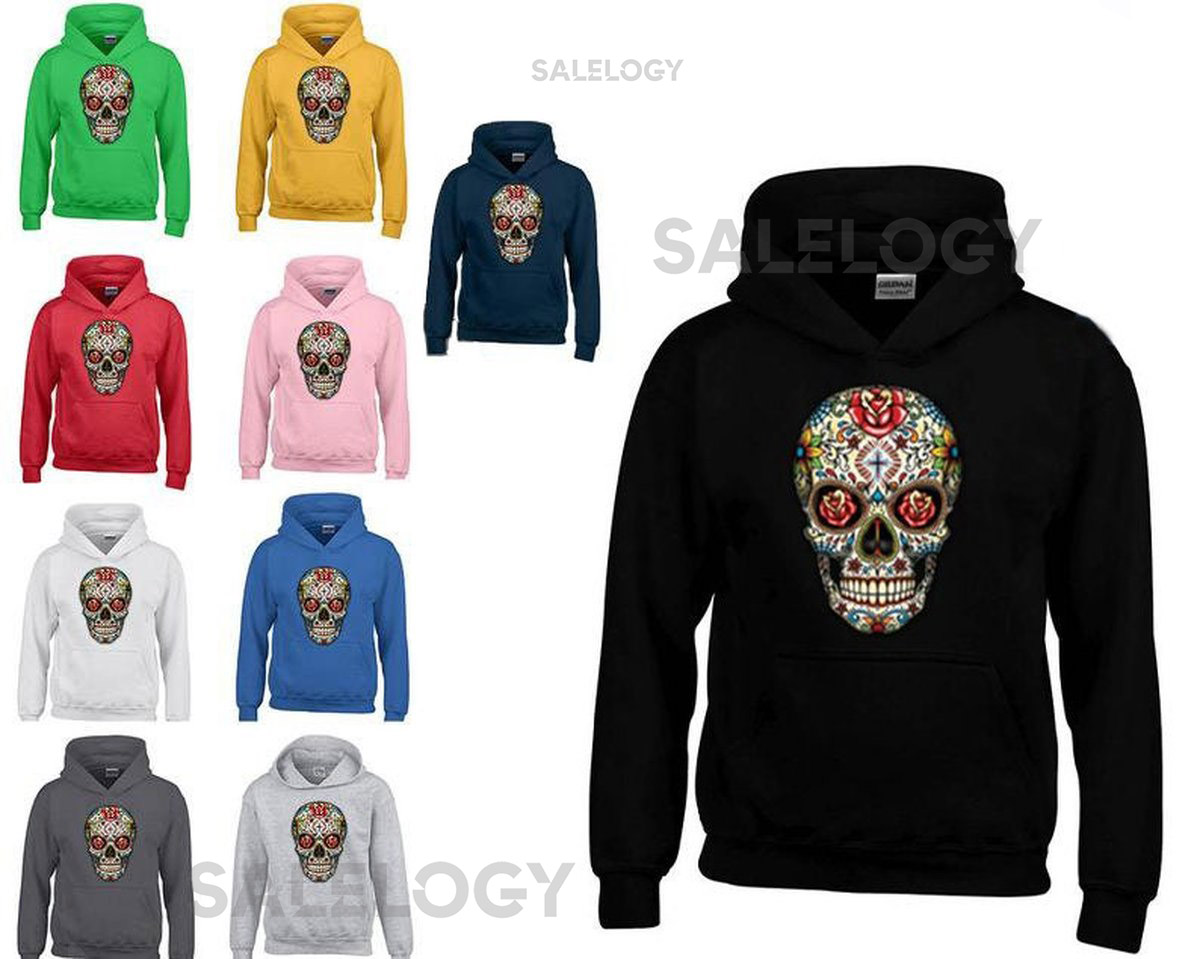 Sugar Skull Lady Sweatshirt HOODIE ROSE EYES Day of Dead Trendy Hooded Sweatshirt_117