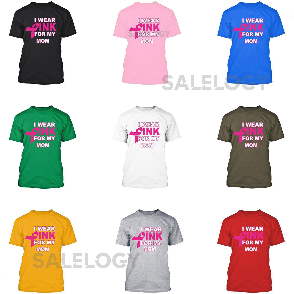 I Wear Pink for My Mom Men Short Sleeve T-shirt Support Breast Cancer Printed T-shirt Cotton T-shirt Love for Mom Mother's Day_543