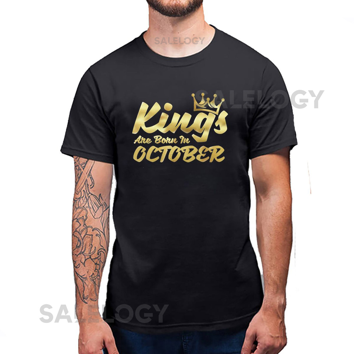 KINGS Are Born In OCTOBER Gold Logo TSHIRT Tee Birthday Anniversary Happy Birthday Tee Shirt_617