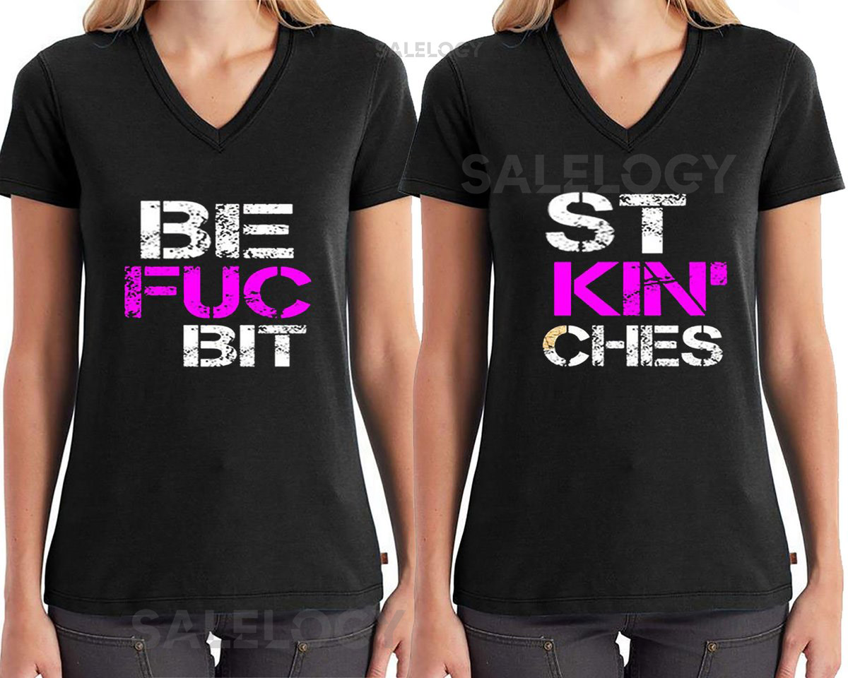 Best Fuckin Bitches Short Sleeve Couple V-Neck T-shirt Tee BFB Tshirt Best Fucking Bitches Shirts Couple Tshirt_83