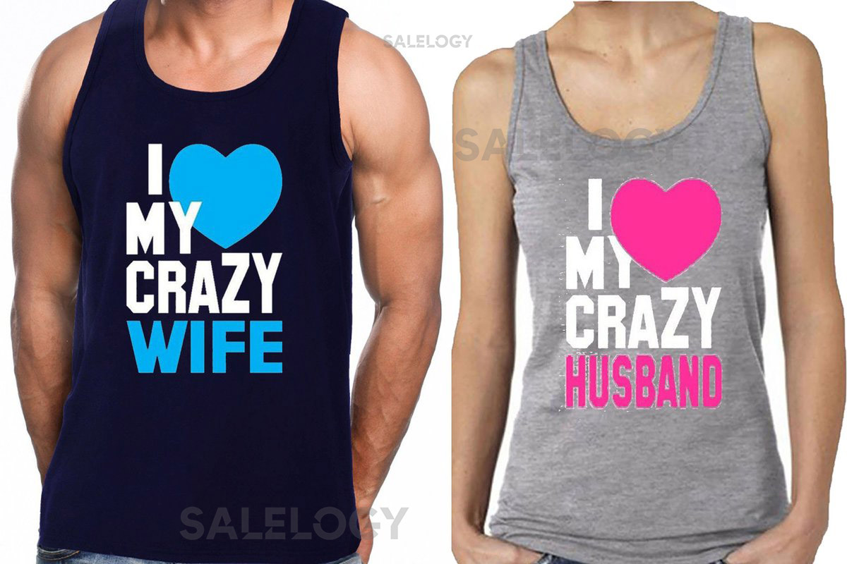 Unisex Couple Tank Top I love my Crazy Husband I love my Crazy Wife Matching Shirts I love my Crazy Husband Tank Couple Tee Tank Top_1161
