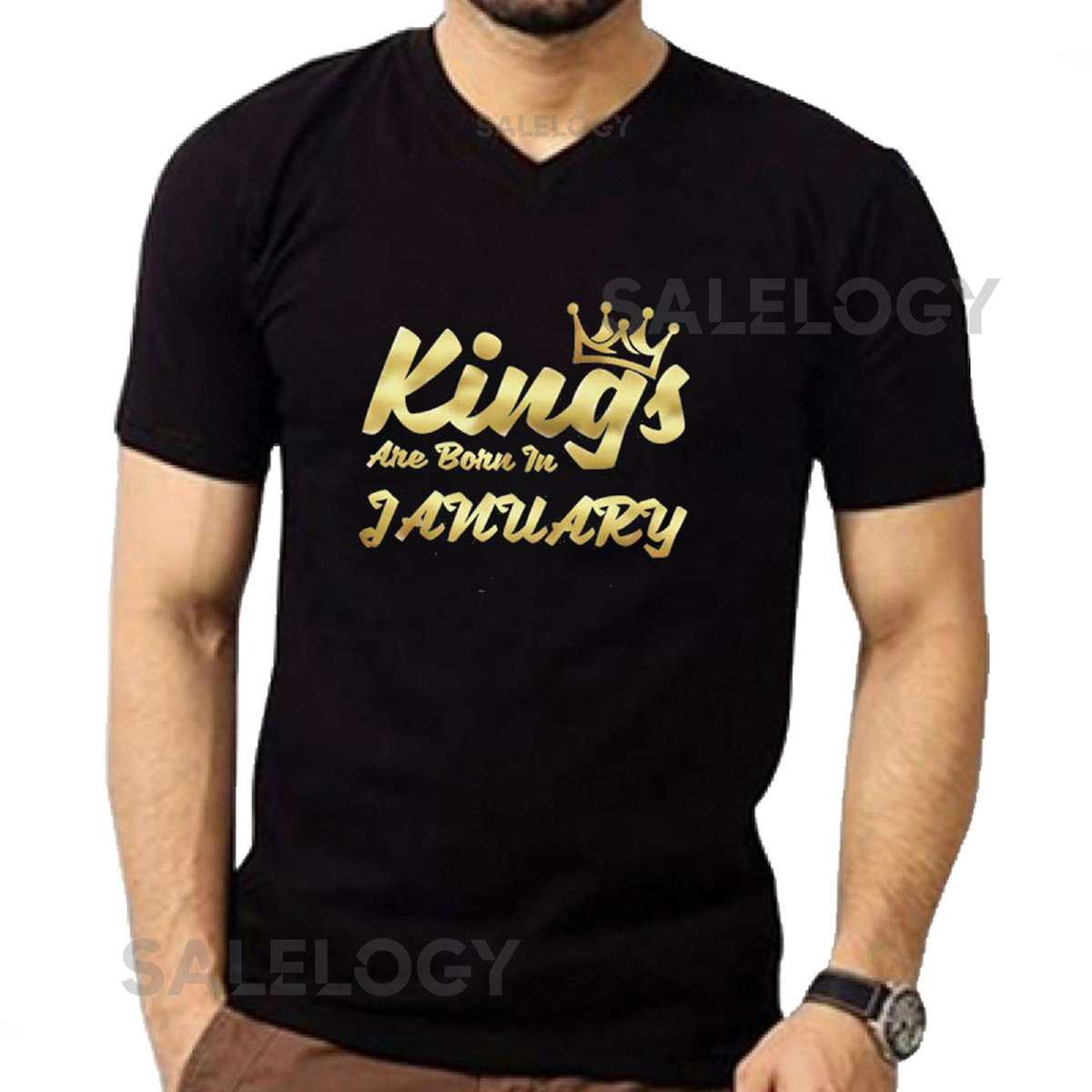 Gold Kings Are Born In January Man Short Sleeve T-shirt Anniversary Gift Happy Birthday T-shirt Soft Comfortable Slim Fit T-Shirt_364