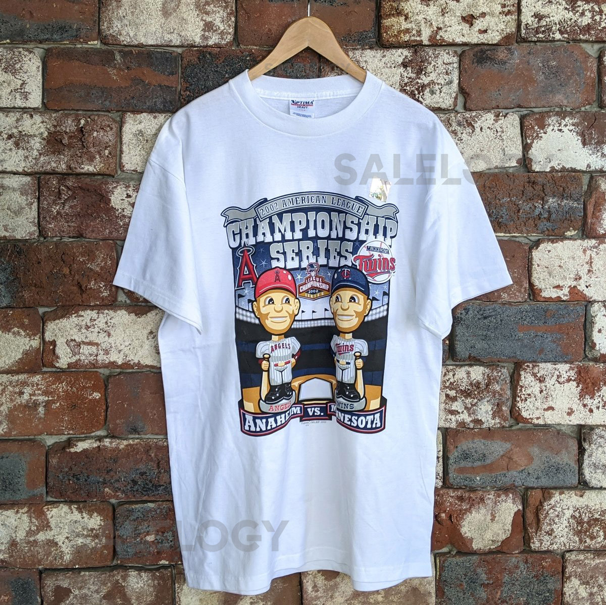 NWOT 2002 ALCS Angels vs. Twins bobblehead t-shirt_687