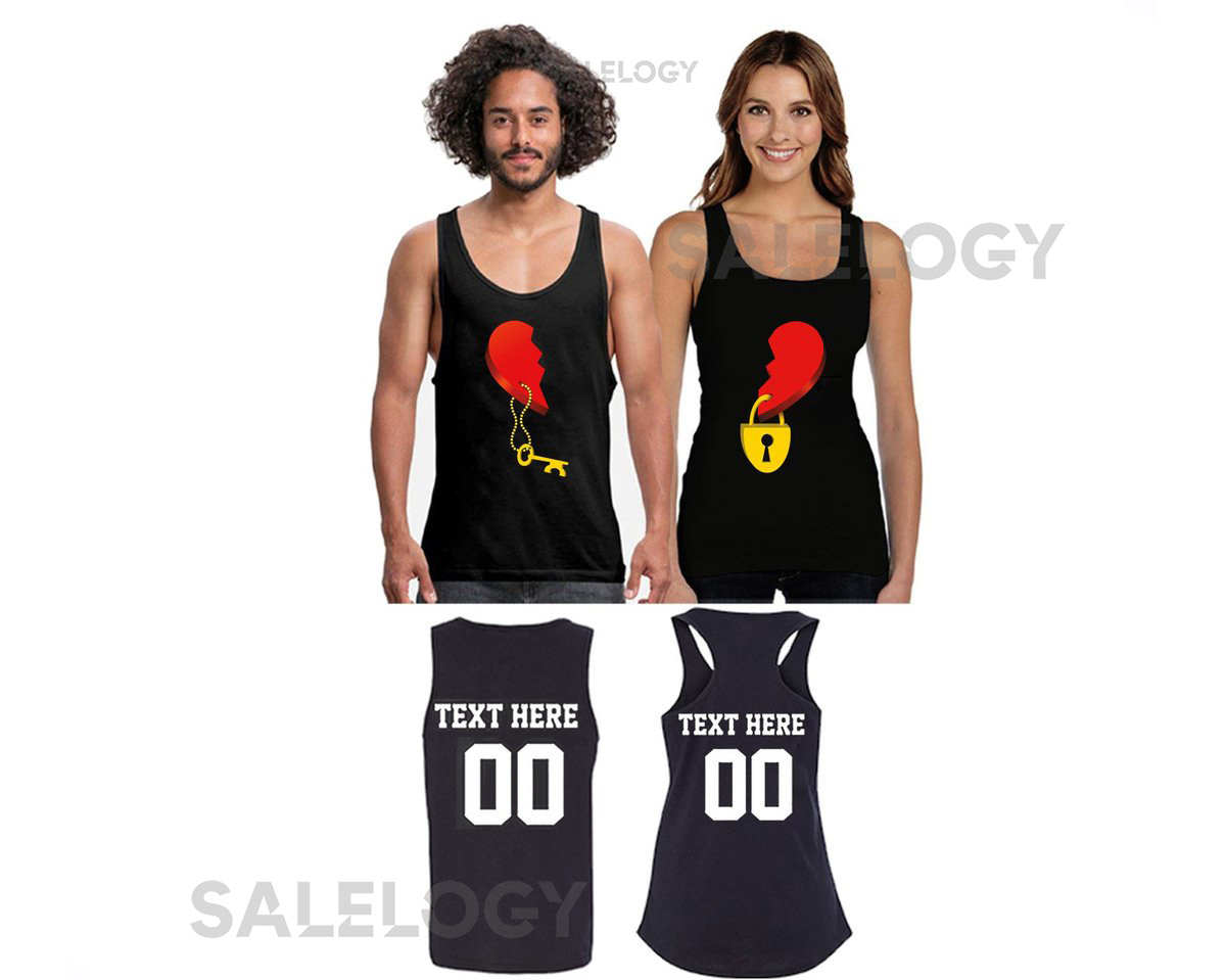 WILD Heart Key Lock Unisex Couple Matching TANK TOP Together Since Back Side Date Numbers Couples T Shirts For Him and Her Tank Top_1198