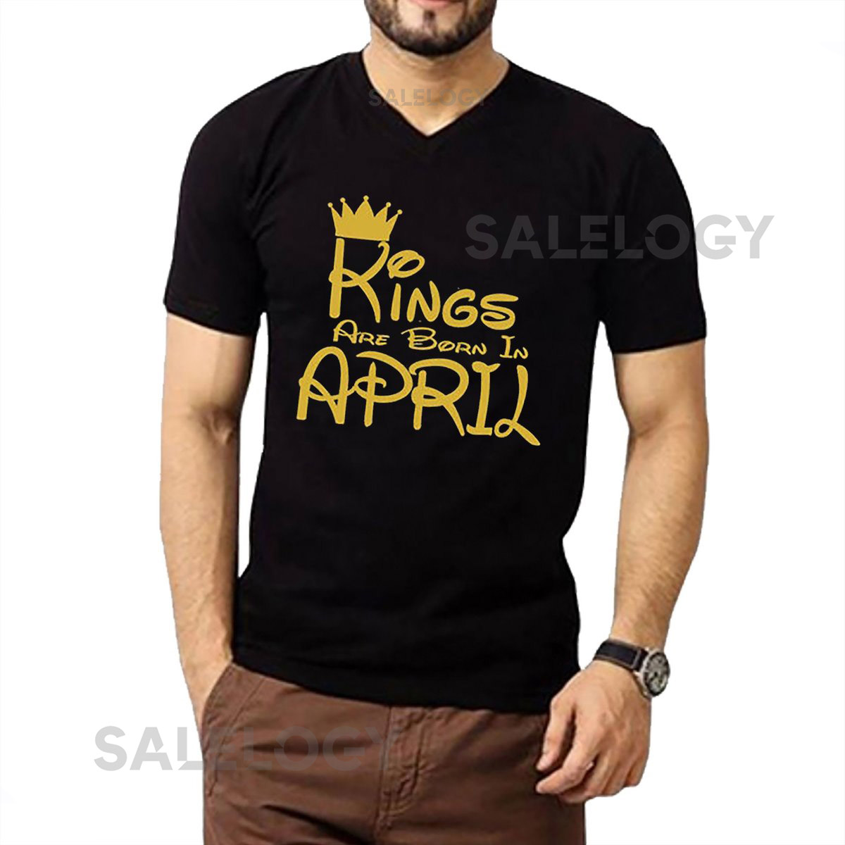 Kings Are Born In APRIL Short Sleeve TSHIRT Man Tee Shirt Best Birthday Tshirt GOLD Logo Queen Tshirt_616