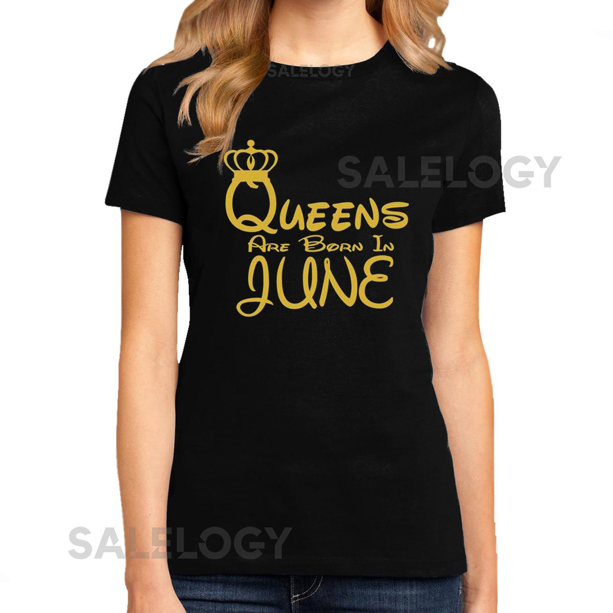 Queens Are Born In JUNE TSHIRT Short Sleeve Lady Tee Shirt Best Birthday Tshirt GOLD Logo Queen Tshirt_857