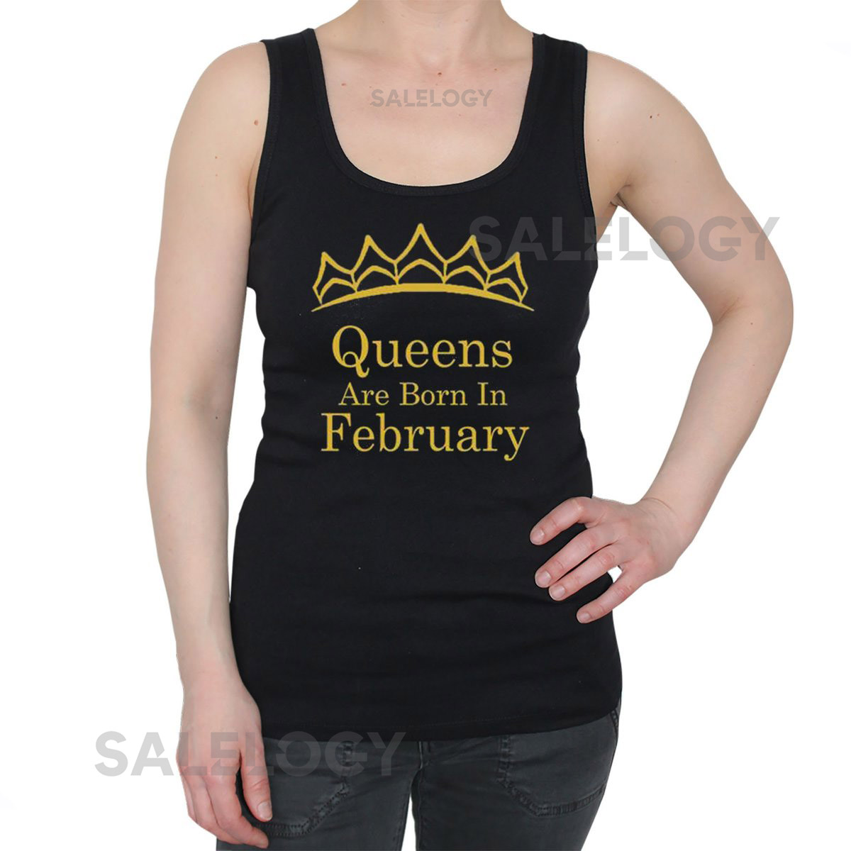 Tiara Queens Are Born In FEBRUARY Tank Top Lady Best Birthday Tee Tank Top GOLD Logo Queen Tank Top_1116