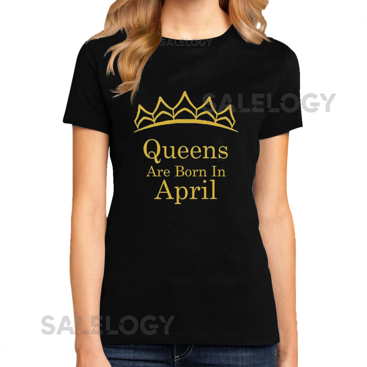 Tiara Queens Are Born In APRIL Short Sleeve TSHIRT Lady Tee Shirt Best Birthday Tshirt GOLD Logo Queen Tshirt_1106