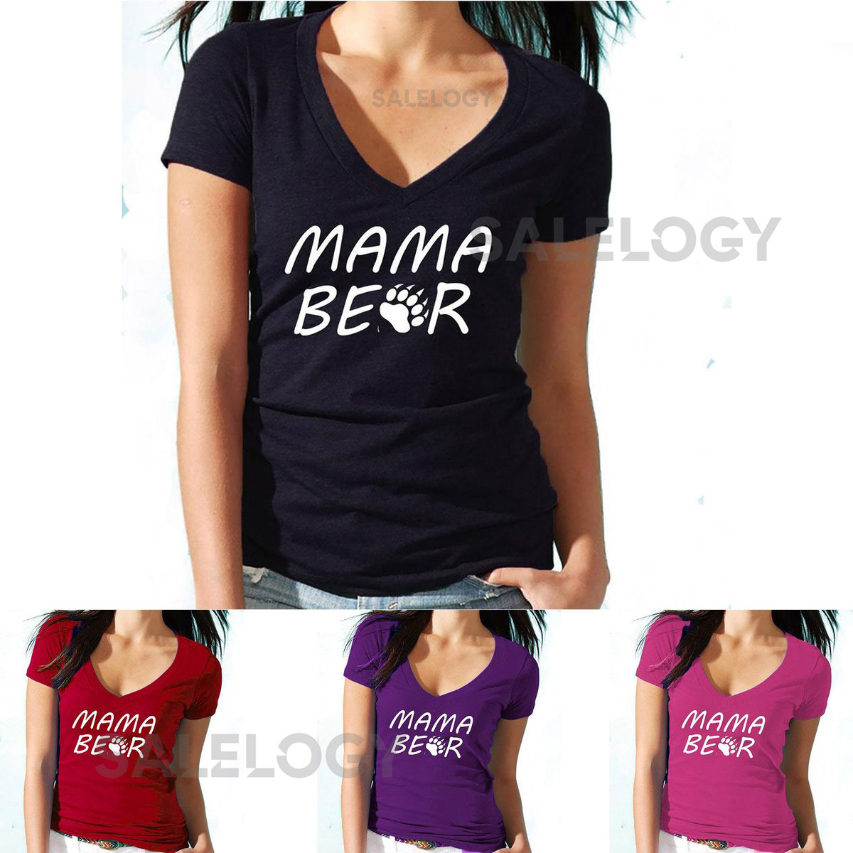 Mama Bear Short Sleeve Women VNECK T-Shirt Mom Mother Mama Bear Tee Shirt Mothers Day Tee_674
