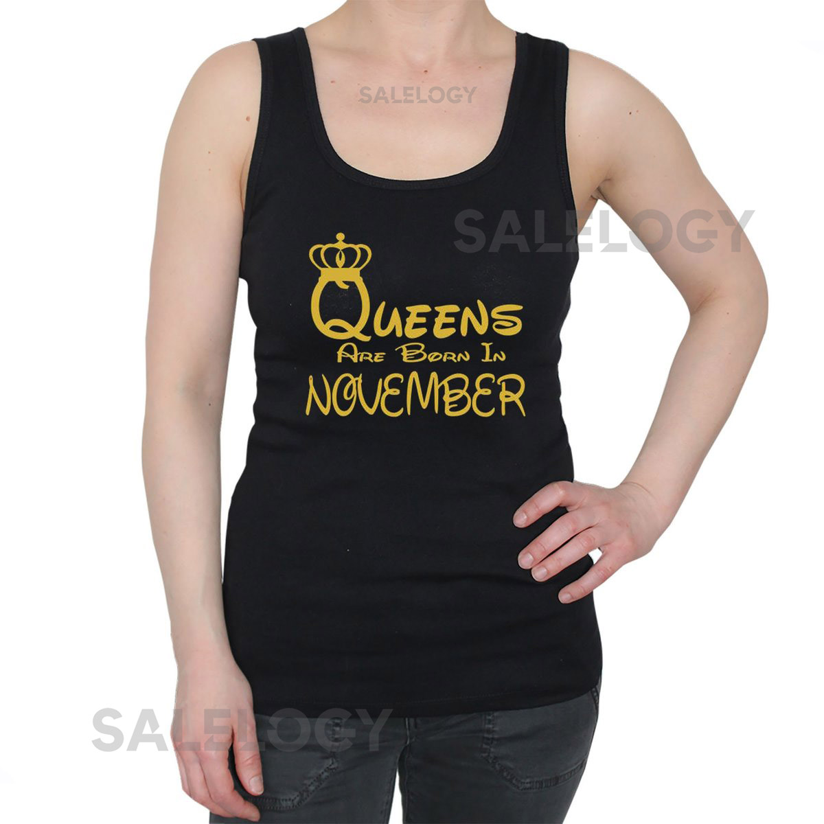 Queens Are Born In November Women Sleeveless Tank top Birthday Gift Gold Logo Queens Tank Top Fashionable Tee Soft and Comfortable_861