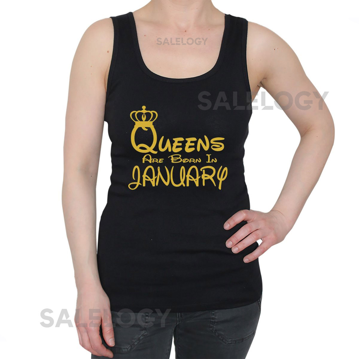 Queens Are Born In JANUARY Tank Top Lady Best Birthday Tee Tank Top GOLD Logo Queens Tank Top_856