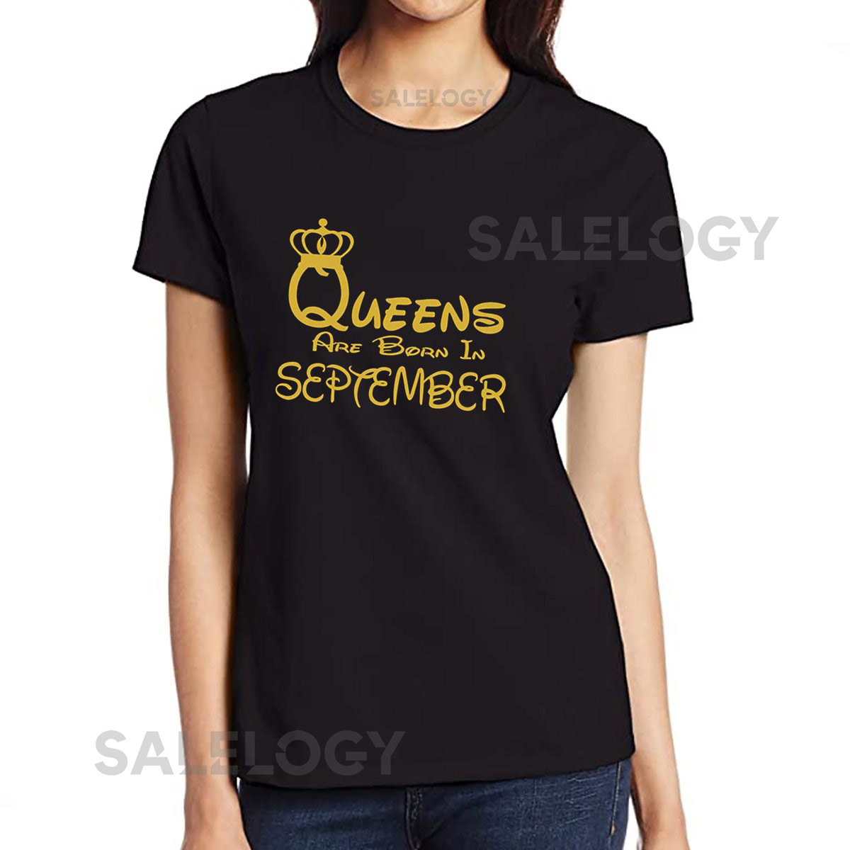 Queens Are Born In SEPTEMBER Short Sleeve TSHIRT Lady Tee Shirt Best Birthday Tshirt GOLD Logo Queen Tshirt_863
