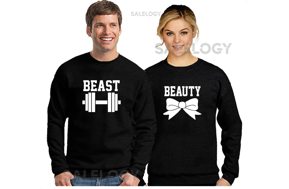 Beast Beauty Workout Couple Matching CREWNECK His Hers Couple Valentines Day Love Couple Sweater Sweatshirt_8