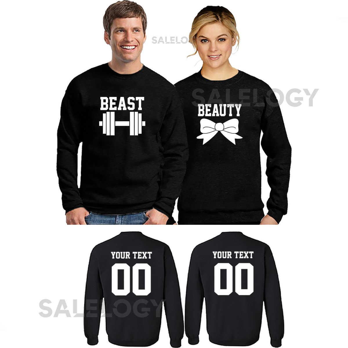 Beast Beauty Workout Unisex Couple Matching CREWNECK Together Since Back Side Date Numbers Front Back Matching Couple Sweatshirts_10