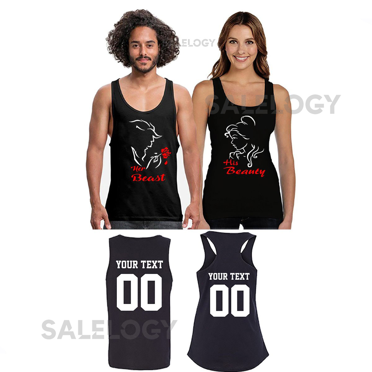 His Beauty Her Beast Image Matching Couple TANK Top Together Since Back Side Date Numbers Beast Beauty Couple Tank Tee Top For Him Her_473