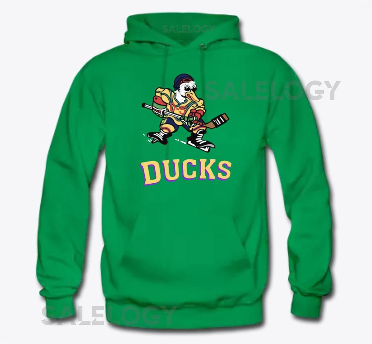 Mighty Ducks Jersey Hoodie Design Green Shirt with Gold Print Custom Text on back_126