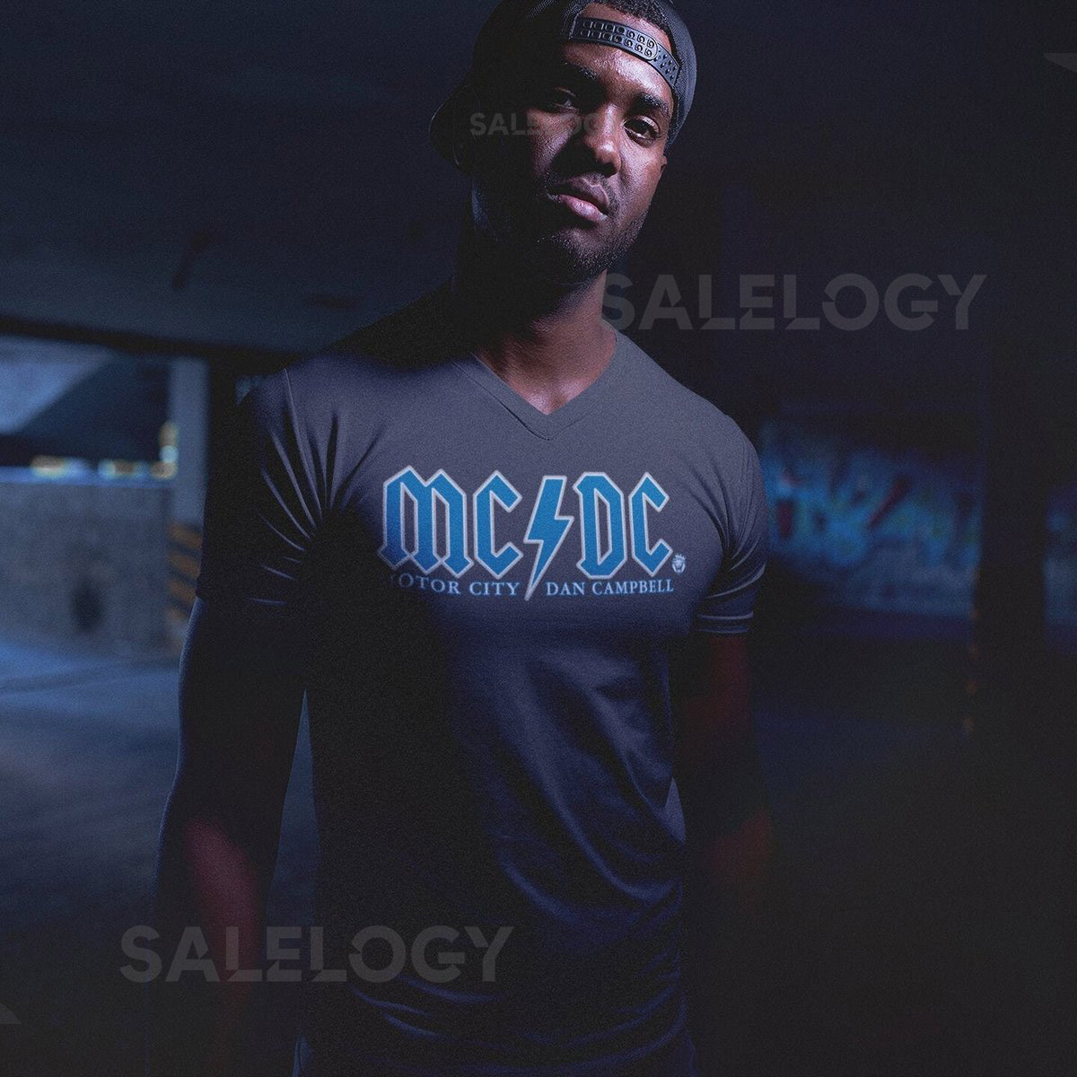 Detroit Lions MCDC V-Neck Motor City V-Neck T-Shirt Dan Campbell Muscle V Neck Tee ACDC Shirt Motor City Dan Campbell Tee269