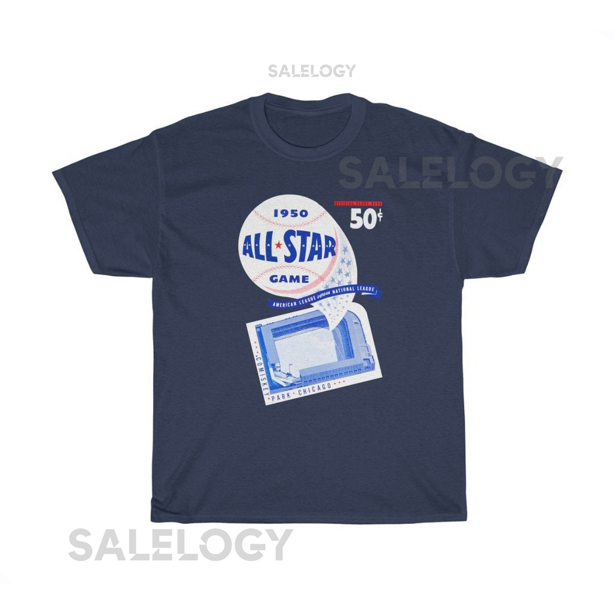 1950 Vintage All -Star Game Baseball Program Cover - Comiskey Park Chicago - Heavy Cotton Tee_1