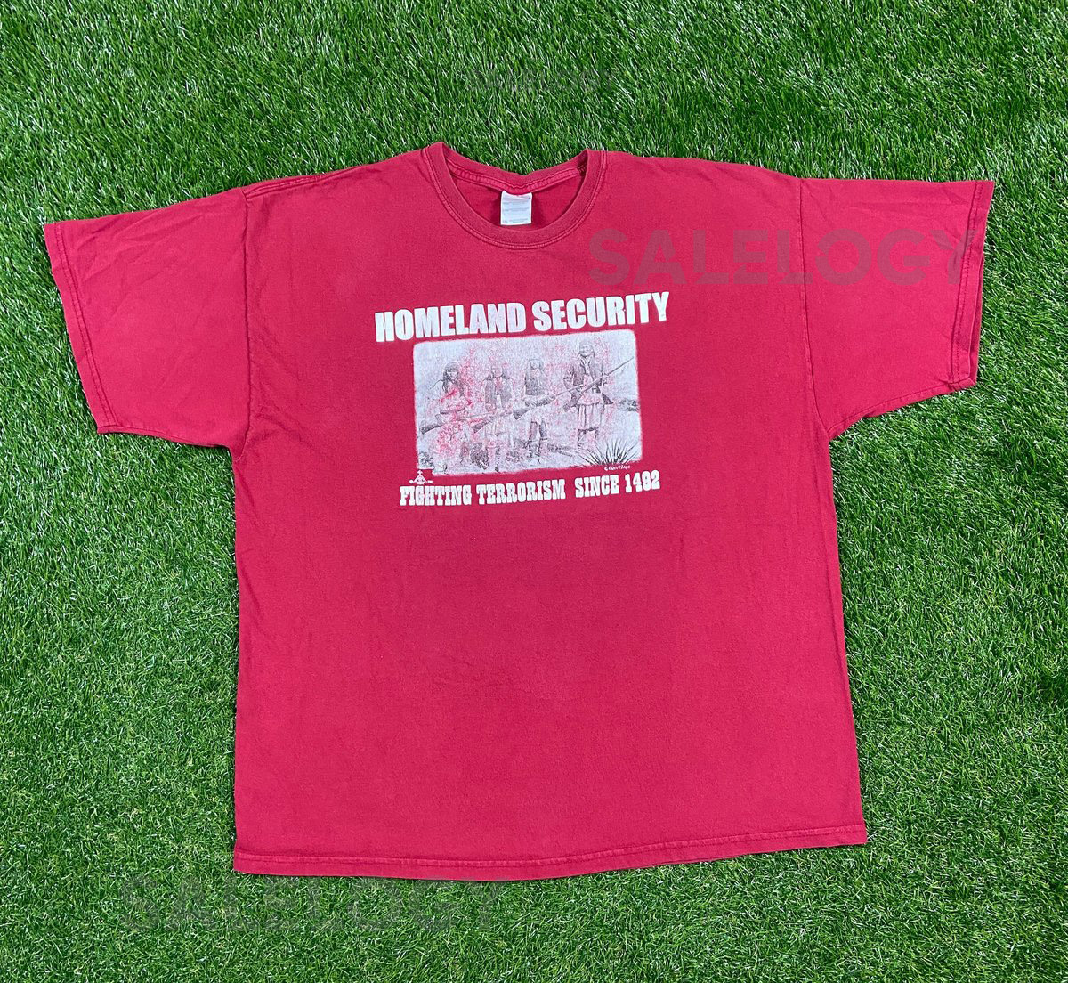 Vintage Homeland Security T Shirt Tee Fighting Terrorism Since 1492 Gildan Size XXL 2XL Native Made The Authentic Original_690
