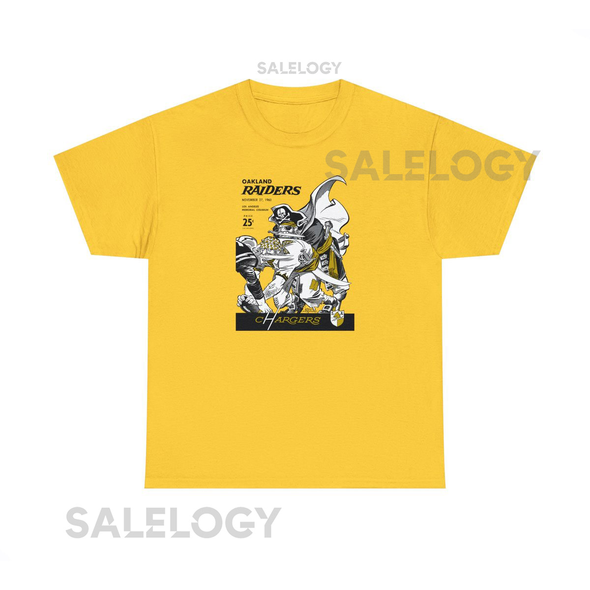 1960 Vintage Oakland Raiders - Los Angeles Chargers Football Program Cover - Heavy Cotton Tee_4