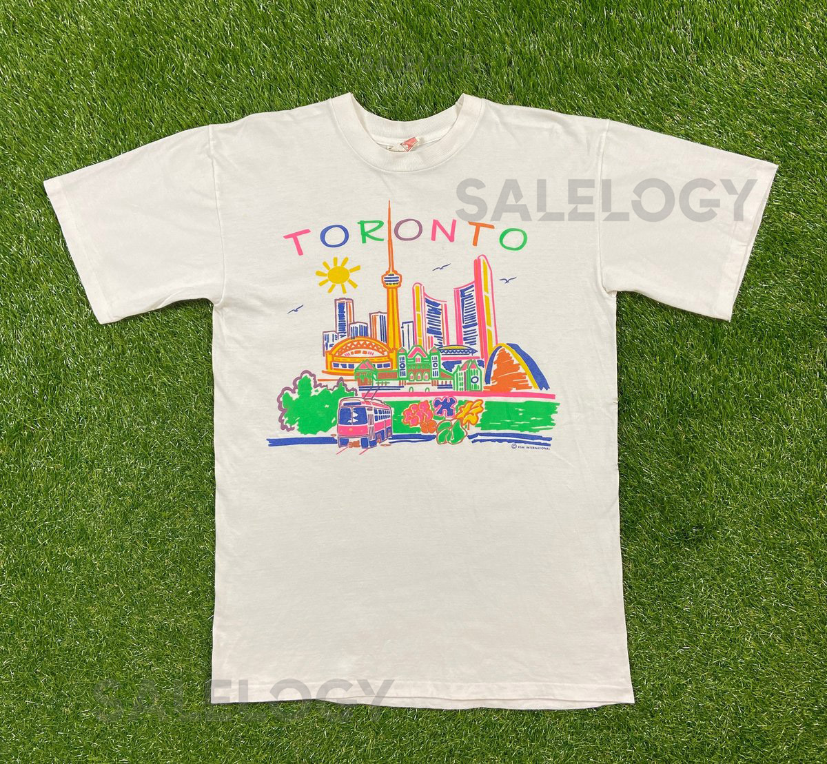 Vintage Toronto Canada T Shirt Tee Cityscape Made in Canada Size Large L Raptors Blue Jays 1980s 80s Six Drake_549