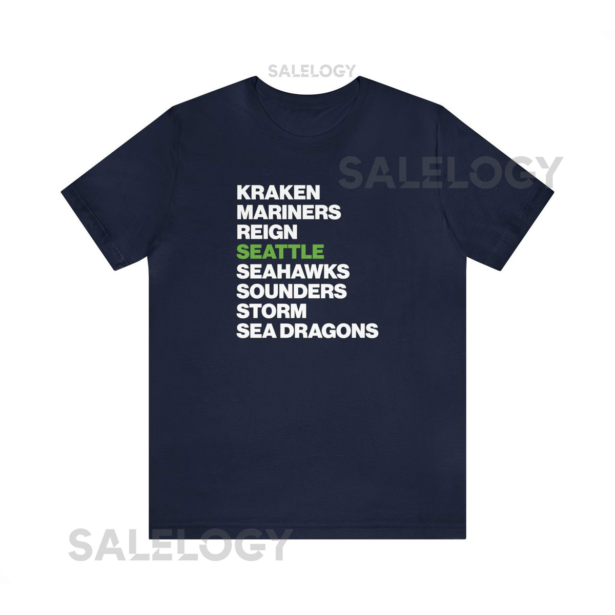 Seattle Sports Teams Cotton Tee Kraken Mariners Reign Seahawks Sounders Storm Sea Dragons_407