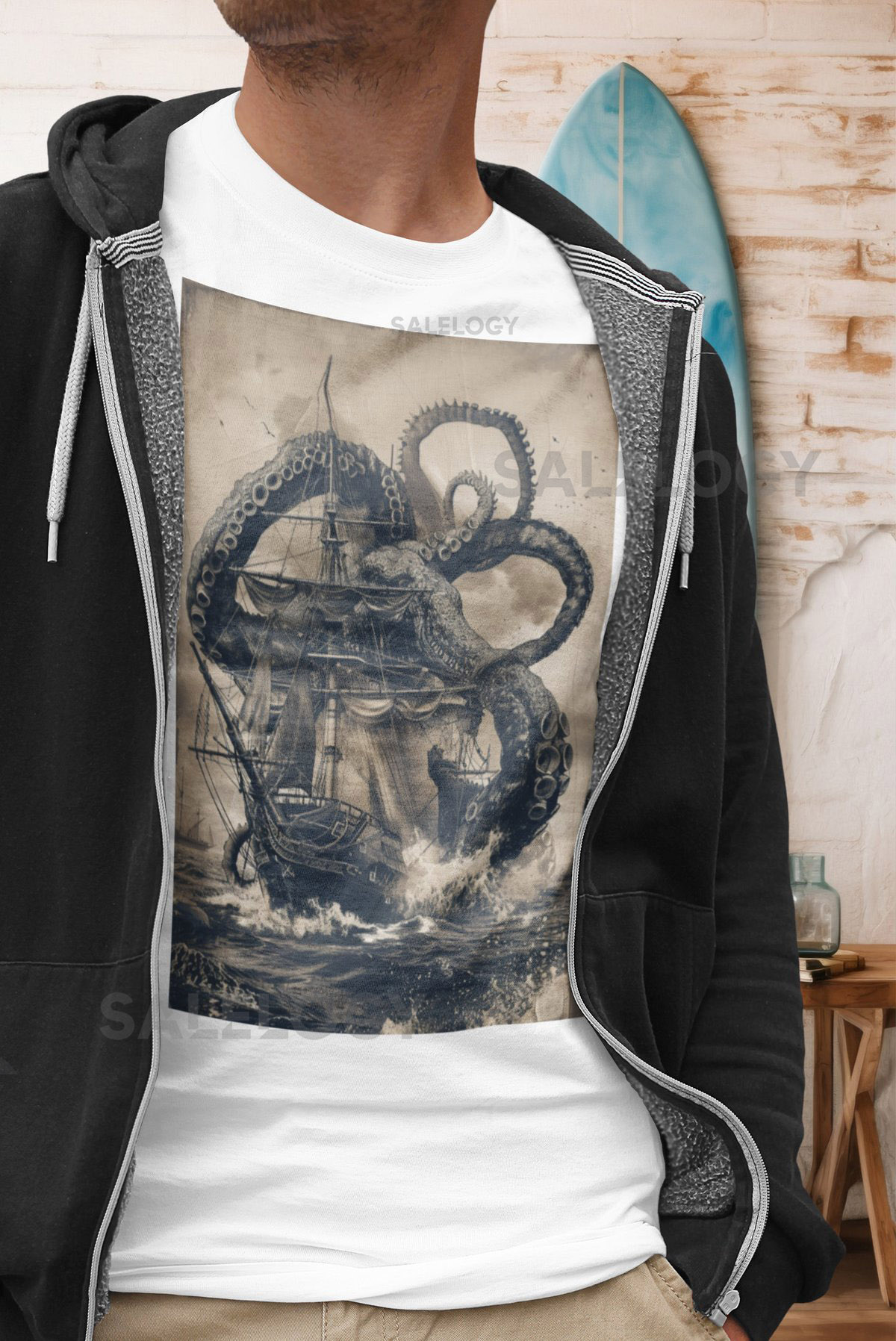 Kraken Graphic T-Shirt Nautical Pirate Ship Tee_167