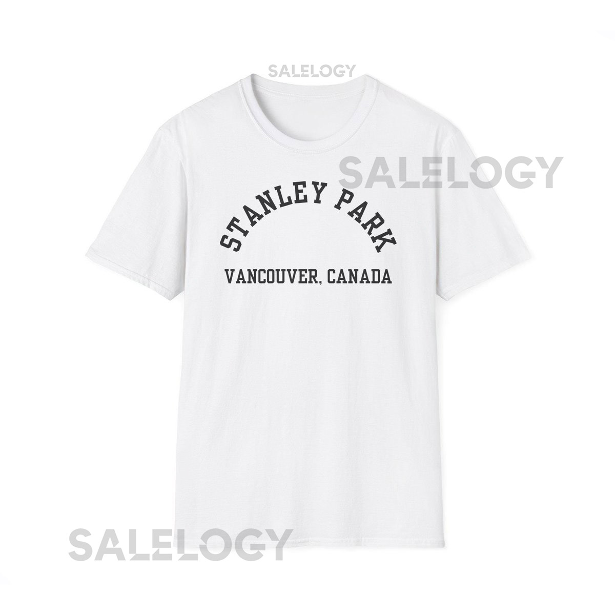 Stanley Park - Vancouver Canada Unisex Softstyle T-Shirt Black Font - PNW Vancity BC Forest Trails Seawall Views West Coast Rain_458