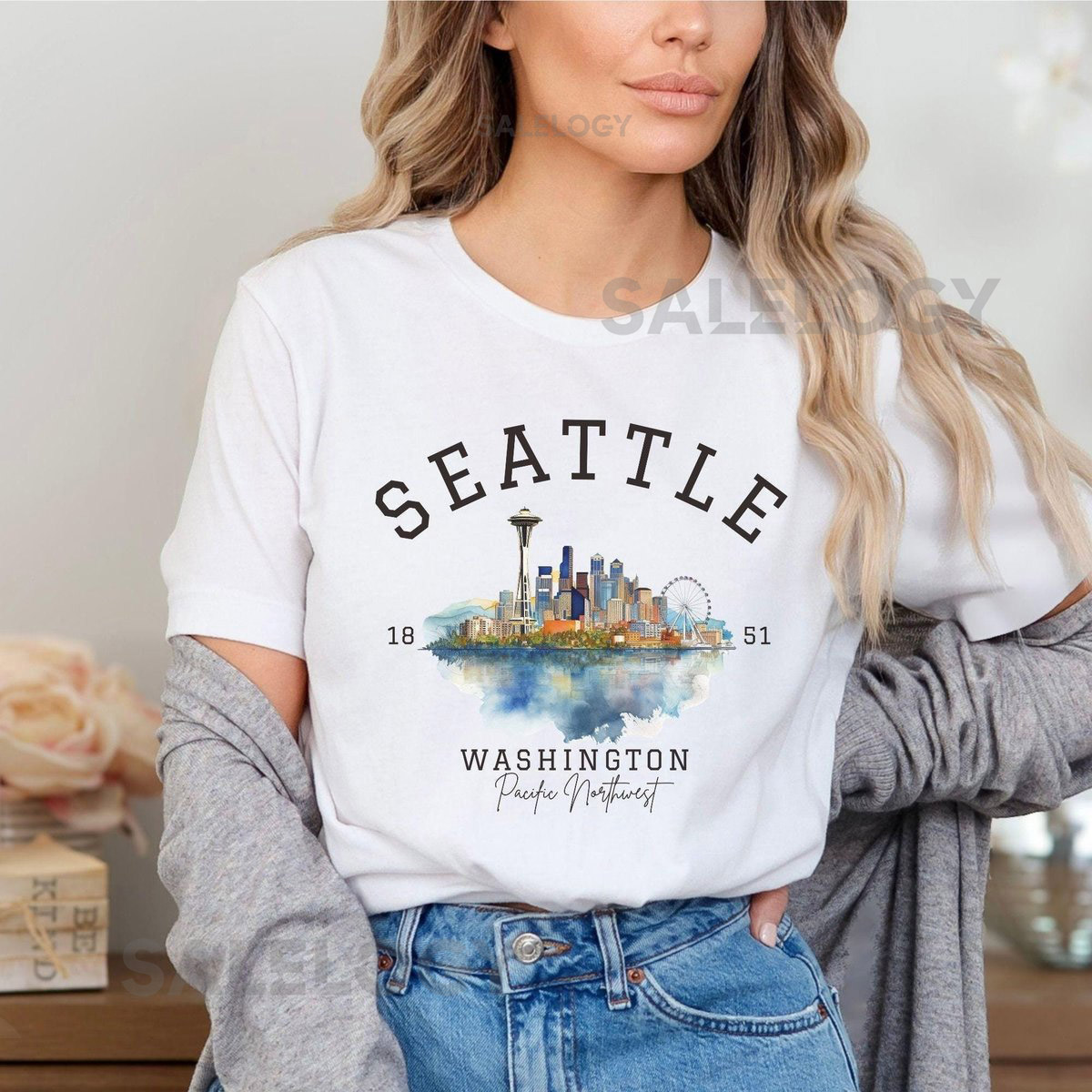 Seattle Skyline Retro T-Shirt Iconic Space Needle Travel Shirt PNW Cityscape Crewneck Seattle Washington Landmark Tee Seattle Gifts_401