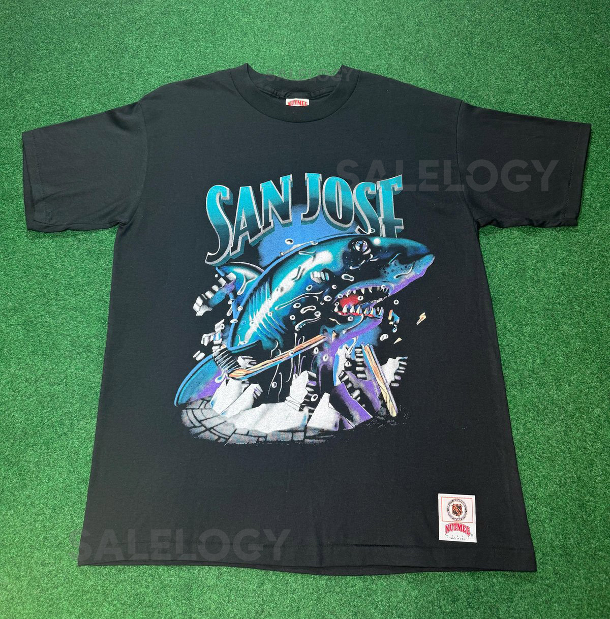 Vintage 90s San Jose Sharks T-Shirt Nutmeg Mills NHL Hockey XL_609