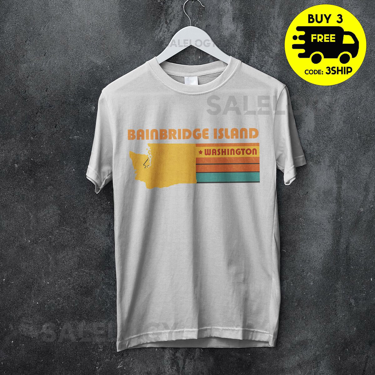 Bainbridge Island Washington Retro T-Shirt Vintage Map Travel Tee with 70s Colors Unisex PNW State Gift for Locals Tourists_17