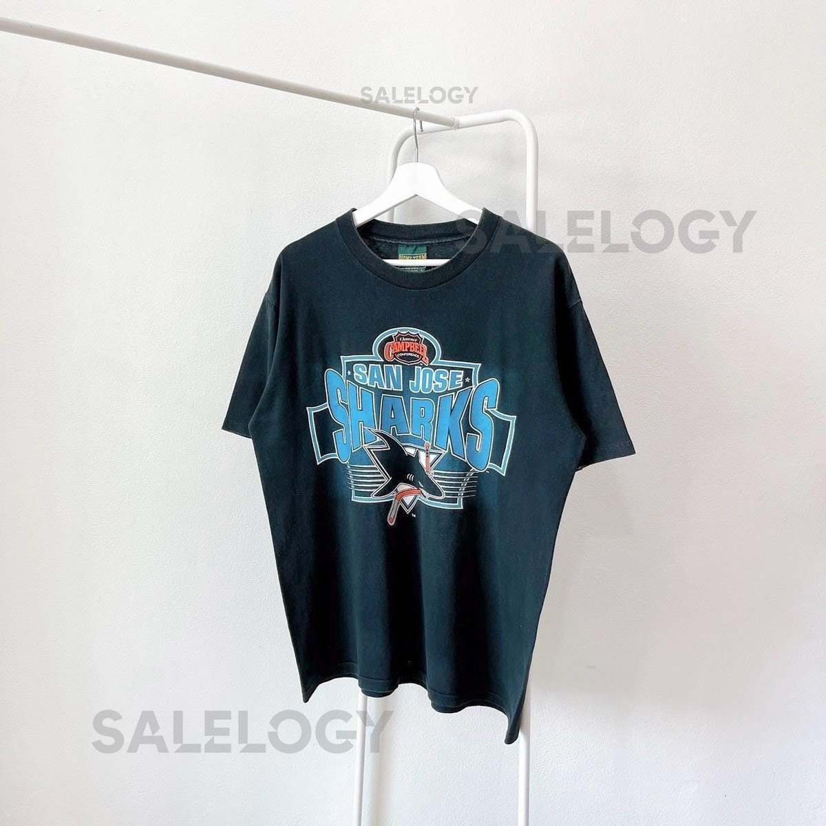 Vintage 90s San Jose Sharks NHL T-Shirt Home Team Black Tee L_605