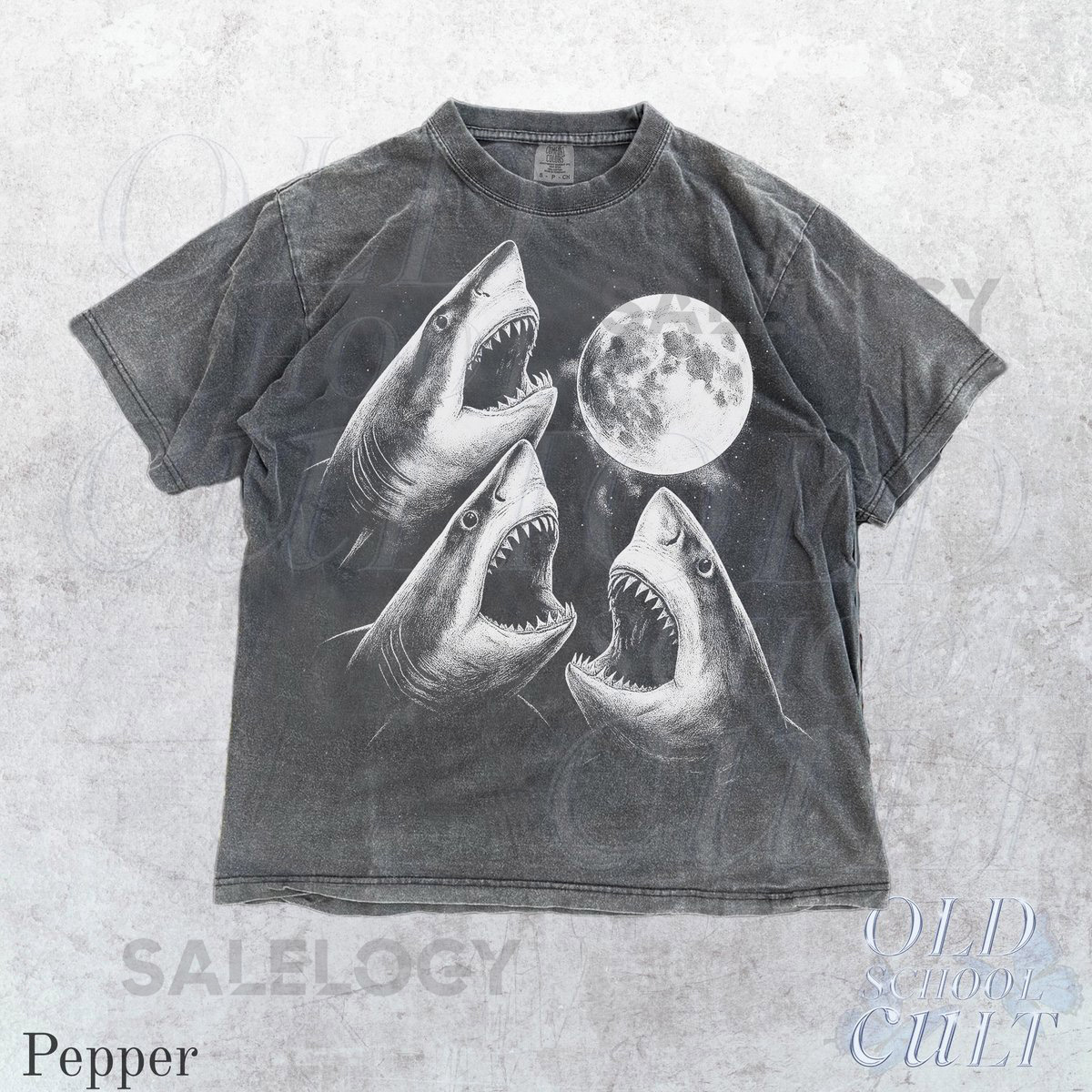 Sharks Howling To Moon Comfort Colors Vintage Style Tshirt Retro Funny Shark Shirt Weird Mystical Ocean Shirts Silly Shark Lovers Gift_447