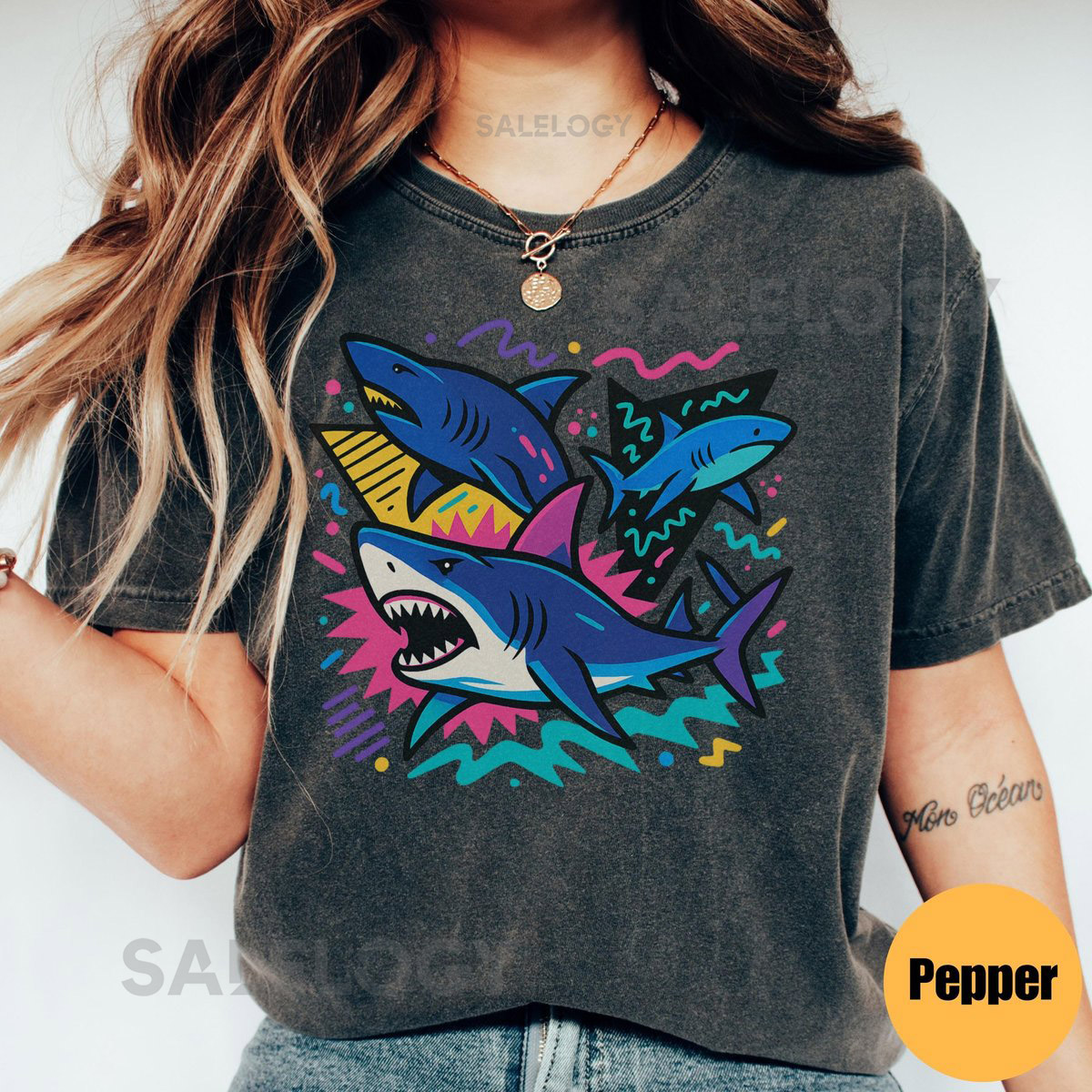 Retro Shark Vintage Graphic Comfort Colors Tee 90s Ocean Lover Shirt Funny Sea Creature T-shirt Marine Biology Gift Oversized Shark Top_237