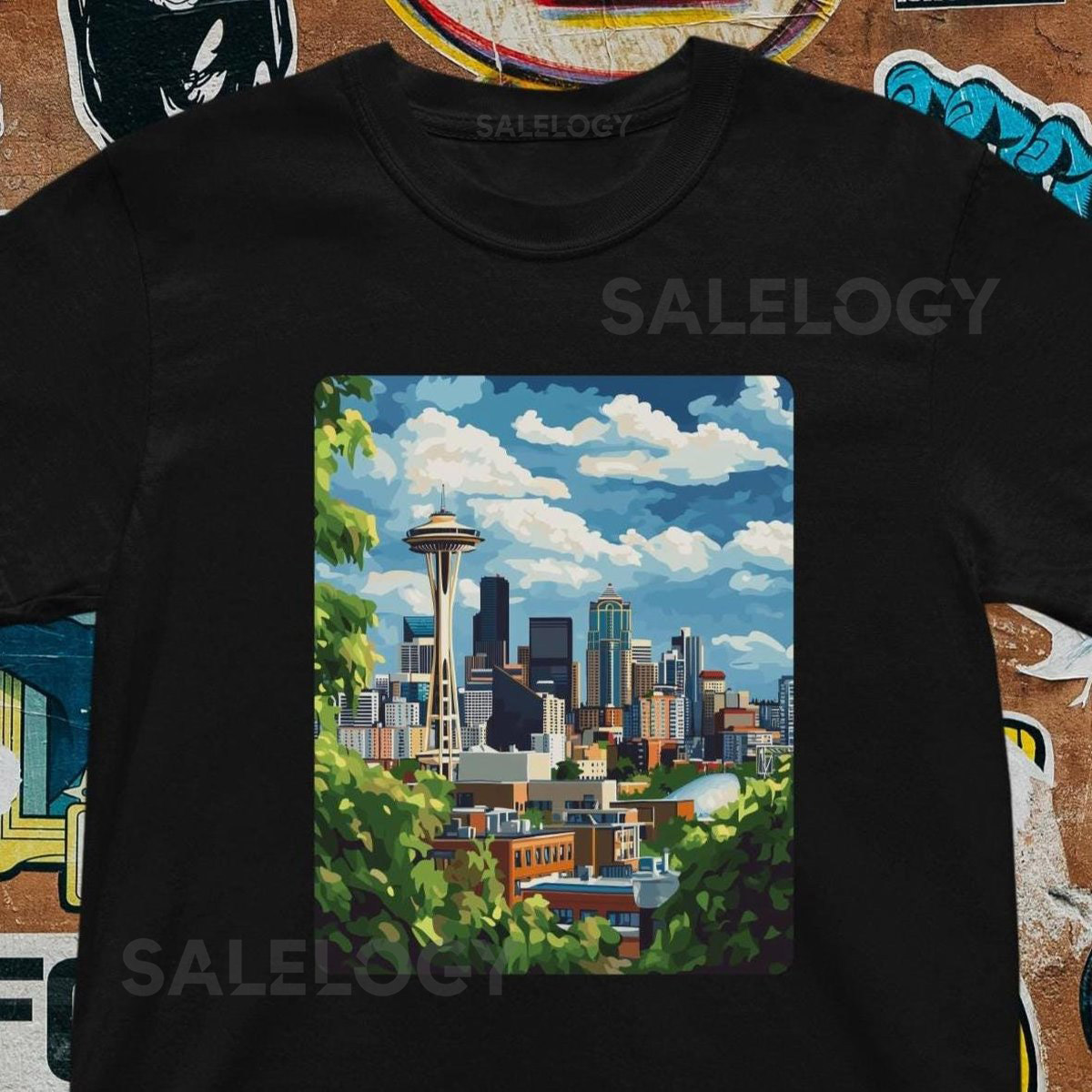 Retro Seattle Skyline T-Shirt Space Needle Pacific Northwest_235